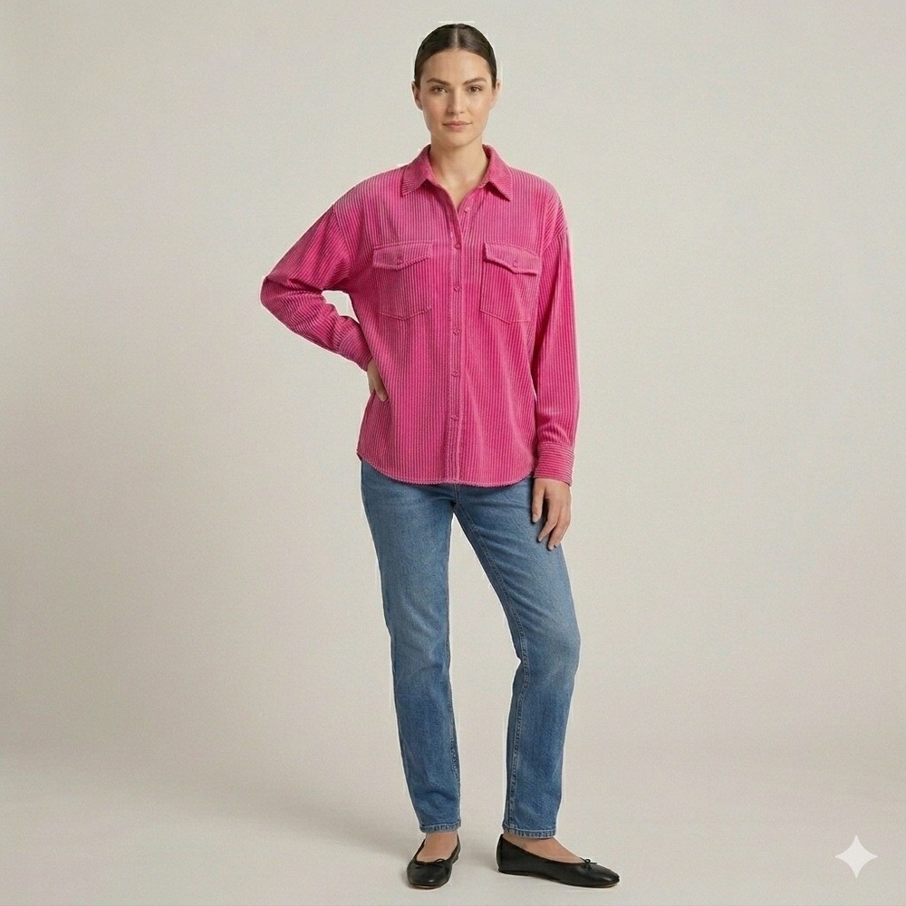 TCEC Pink Pleated Plisse Button Down Shacket Shirt CT8136 Fuchsia Large